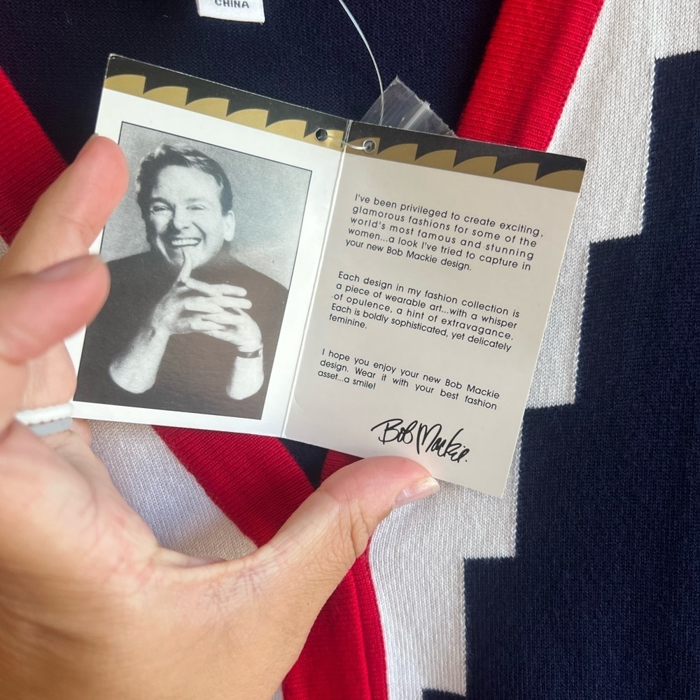 Bob Mackie Navy and Red Zigzag Vest - Picture 3 of 7